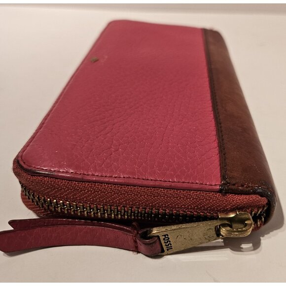 Fossil Wallet Pink Leather Medium zipper pocket - Picture 3 of 10
